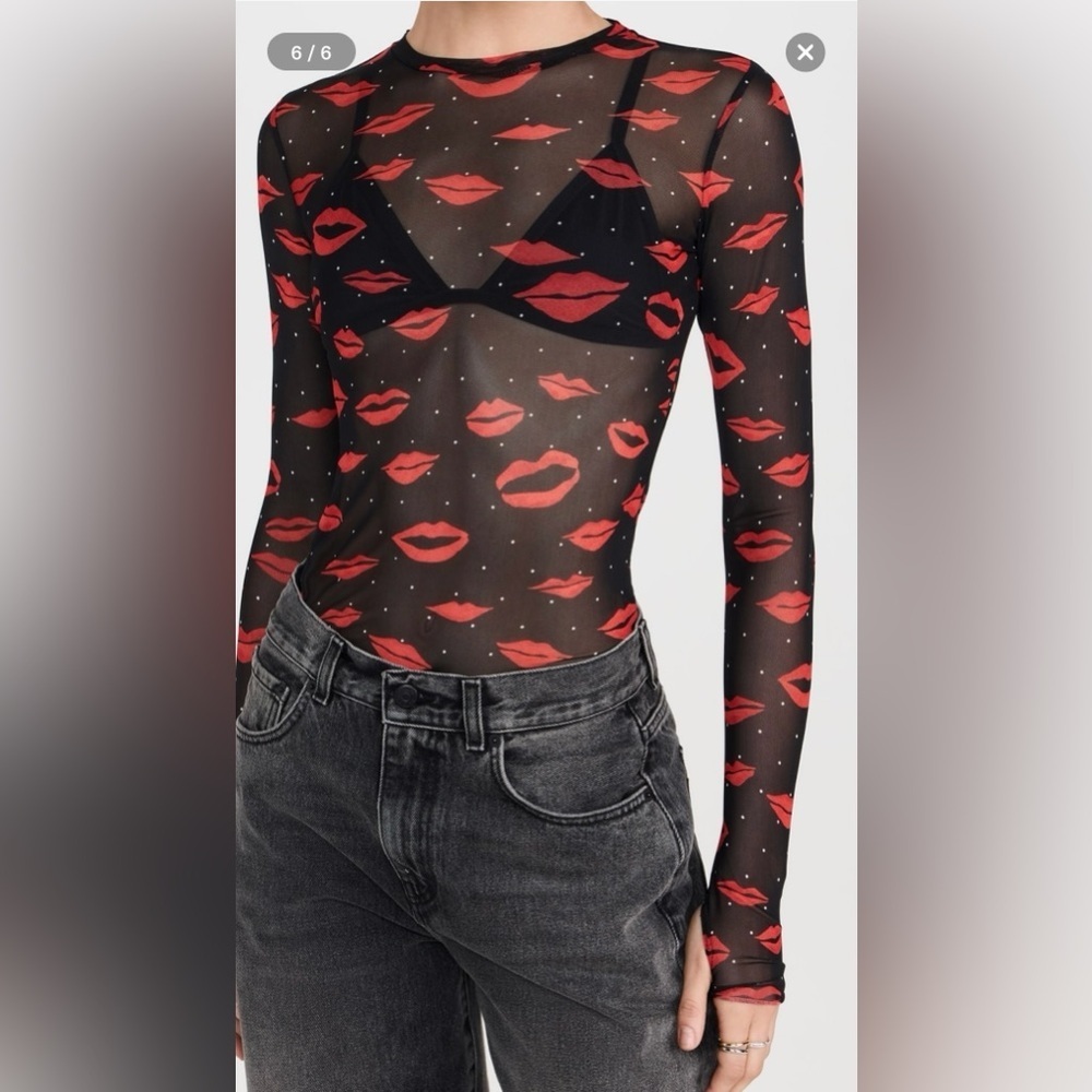 NWT Size 3X - AFRM Kaylee Mesh Long-Sleeve Top red lipsticks (NWT US$ 48)